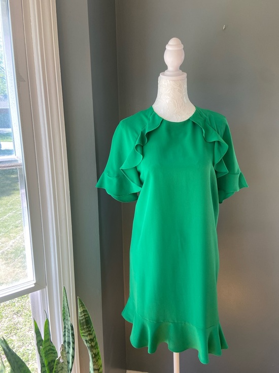 Zara Dresses & Skirts - Zara Vibrant Green Ruffle Shift Dress Size Small